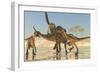 A Pack of Deinonychus Dinosaurs Attack a Tenontosaurus-null-Framed Art Print