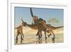 A Pack of Deinonychus Dinosaurs Attack a Tenontosaurus-null-Framed Art Print