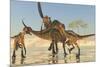A Pack of Deinonychus Dinosaurs Attack a Tenontosaurus-null-Mounted Art Print