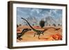 A Pack of Dilong Tyrannosaurid Dinosaurs Hunting-null-Framed Art Print