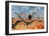 A Pack of Dilong Tyrannosaurid Dinosaurs Hunting-null-Framed Art Print