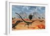 A Pack of Dilong Tyrannosaurid Dinosaurs Hunting-null-Framed Art Print