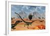 A Pack of Dilong Tyrannosaurid Dinosaurs Hunting-null-Framed Art Print