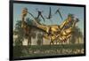 A Pack of Dilophosaurus Dinosaurs Hunting for Prey-null-Framed Art Print