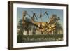 A Pack of Dilophosaurus Dinosaurs Hunting for Prey-null-Framed Art Print