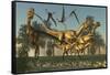 A Pack of Dilophosaurus Dinosaurs Hunting for Prey-null-Framed Stretched Canvas