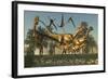 A Pack of Dilophosaurus Dinosaurs Hunting for Prey-null-Framed Art Print