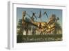 A Pack of Dilophosaurus Dinosaurs Hunting for Prey-null-Framed Premium Giclee Print