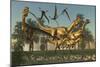 A Pack of Dilophosaurus Dinosaurs Hunting for Prey-null-Mounted Premium Giclee Print