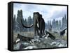 A Pack of Dire Wolves Crosses Paths with Two Mammoths During the Upper Pleistocene Epoch-Stocktrek Images-Framed Stretched Canvas