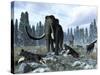 A Pack of Dire Wolves Crosses Paths with Two Mammoths During the Upper Pleistocene Epoch-Stocktrek Images-Stretched Canvas