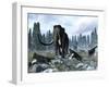 A Pack of Dire Wolves Crosses Paths with Two Mammoths During the Upper Pleistocene Epoch-Stocktrek Images-Framed Photographic Print