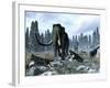 A Pack of Dire Wolves Crosses Paths with Two Mammoths During the Upper Pleistocene Epoch-Stocktrek Images-Framed Photographic Print