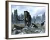 A Pack of Dire Wolves Crosses Paths with Two Mammoths During the Upper Pleistocene Epoch-Stocktrek Images-Framed Photographic Print