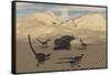 A Pack of Velociraptors Encircling a Lone Protoceratops-null-Framed Stretched Canvas