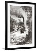 A Paddle Steamer in the Primera Angostura, a Sound of the Strait of Magellan, Chile-null-Framed Premium Giclee Print