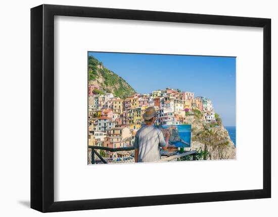 A painter at Manarola, Cinque Terre, UNESCO World Heritage Site, Liguria, Italian Riviera, Italy, E-Alexandre Rotenberg-Framed Photographic Print