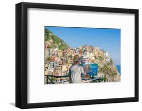 A painter at Manarola, Cinque Terre, UNESCO World Heritage Site, Liguria, Italian Riviera, Italy, E-Alexandre Rotenberg-Framed Photographic Print
