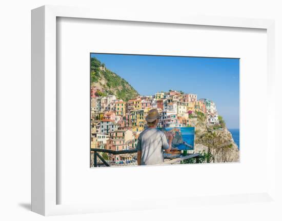 A painter at Manarola, Cinque Terre, UNESCO World Heritage Site, Liguria, Italian Riviera, Italy, E-Alexandre Rotenberg-Framed Photographic Print