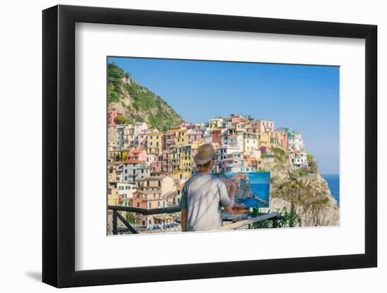 A painter at Manarola, Cinque Terre, UNESCO World Heritage Site, Liguria, Italian Riviera, Italy, E-Alexandre Rotenberg-Framed Photographic Print