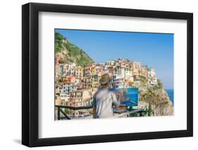 A painter at Manarola, Cinque Terre, UNESCO World Heritage Site, Liguria, Italian Riviera, Italy, E-Alexandre Rotenberg-Framed Photographic Print