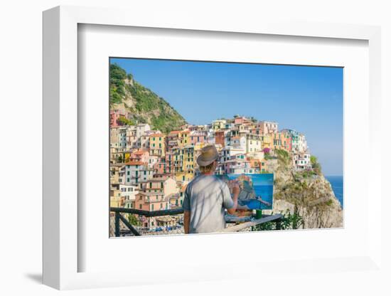 A painter at Manarola, Cinque Terre, UNESCO World Heritage Site, Liguria, Italian Riviera, Italy, E-Alexandre Rotenberg-Framed Photographic Print