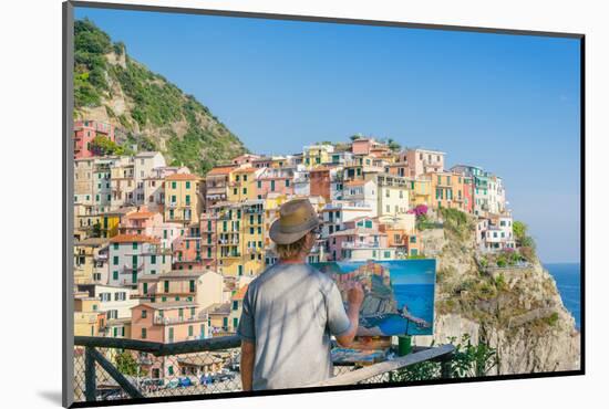 A painter at Manarola, Cinque Terre, UNESCO World Heritage Site, Liguria, Italian Riviera, Italy, E-Alexandre Rotenberg-Mounted Photographic Print