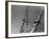 A Painter Lays Across the Rigging While Painting on Sailing Ship-null-Framed Photographic Print