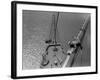 A Painter Lays Across the Rigging While Painting on Sailing Ship-null-Framed Photographic Print