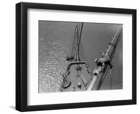 A Painter Lays Across the Rigging While Painting on Sailing Ship-null-Framed Photographic Print