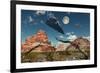A Pair of Ah-64 Apache Black Ops Helicopters Chasing a Ufo-null-Framed Art Print