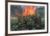 A Pair of Albertaceratops Running Away from a Forest Fire-null-Framed Art Print