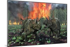 A Pair of Albertaceratops Running Away from a Forest Fire-null-Mounted Art Print