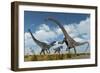 A Pair of Allosaurus Dinosaurs Confront a Giant Diplodocus-null-Framed Premium Giclee Print