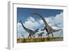 A Pair of Allosaurus Dinosaurs Confront a Giant Diplodocus-null-Framed Premium Giclee Print