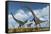 A Pair of Allosaurus Dinosaurs Confront a Giant Diplodocus-null-Framed Stretched Canvas