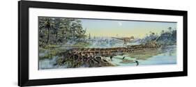 A Pair of Allosaurus Dinosaurs Explore the Remains of a Diplodocus Carcass-null-Framed Art Print