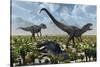 A Pair of Allosaurus Dinosaurs Kill a Camptosaurus Dinosaur-null-Stretched Canvas