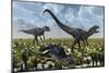 A Pair of Allosaurus Dinosaurs Kill a Camptosaurus Dinosaur-null-Mounted Premium Giclee Print