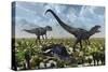 A Pair of Allosaurus Dinosaurs Kill a Camptosaurus Dinosaur-null-Stretched Canvas