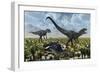 A Pair of Allosaurus Dinosaurs Kill a Camptosaurus Dinosaur-null-Framed Art Print