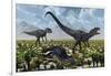 A Pair of Allosaurus Dinosaurs Kill a Camptosaurus Dinosaur-null-Framed Art Print