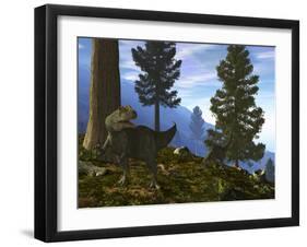A Pair of Allosaurus Search for a Meal Along a Mountainside Forest-Stocktrek Images-Framed Photographic Print