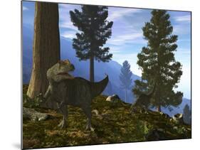 A Pair of Allosaurus Search for a Meal Along a Mountainside Forest-Stocktrek Images-Mounted Photographic Print