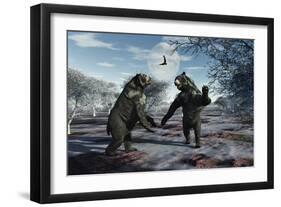 A Pair of Arctodus Bears in a Territorial Dispute-Stocktrek Images-Framed Art Print