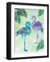 A pair of Blue Coast Flamingos with Palm fronds-Bee Sturgis-Framed Art Print