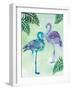 A pair of Blue Coast Flamingos with Palm fronds-Bee Sturgis-Framed Art Print