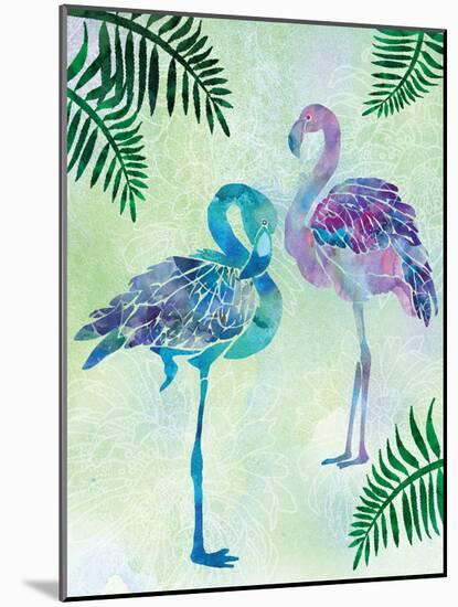 A pair of Blue Coast Flamingos with Palm fronds-Bee Sturgis-Mounted Art Print