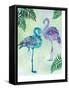 A pair of Blue Coast Flamingos with Palm fronds-Bee Sturgis-Framed Stretched Canvas