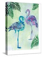 A pair of Blue Coast Flamingos with Palm fronds-Bee Sturgis-Stretched Canvas